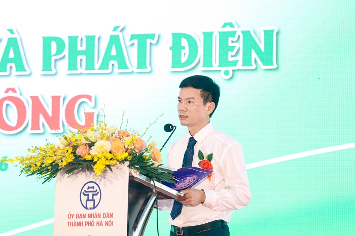 Thành ủy viên, Phó Chủ tịch UBND Thành phố Hà Nội phát biểu tại sự kiện tại Khu xử lý chất thải rắn Xuân Sơn, phường Tùng Thiện, TP. Hà Nội